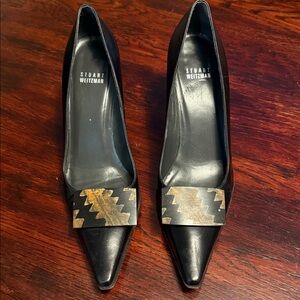 Vintage Stuart Weitzman Black Pumps With Decorative Wood Accent 3” Heel Size 8